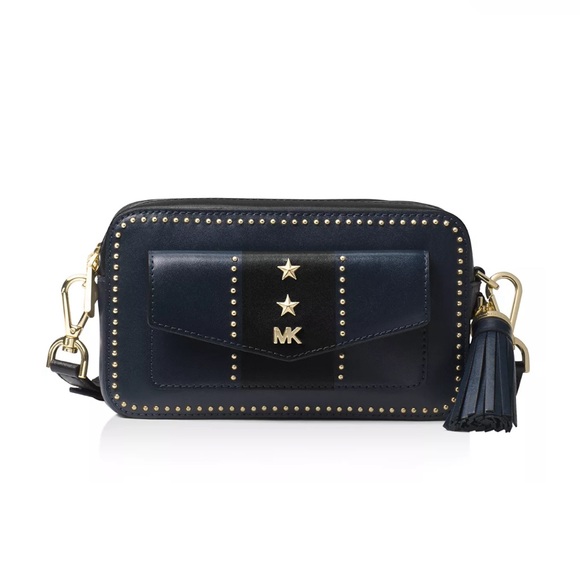 💕 Michael Kors Small Pocket Studded Leather Camera Bag in Admiral Black - Picture 2 of 16